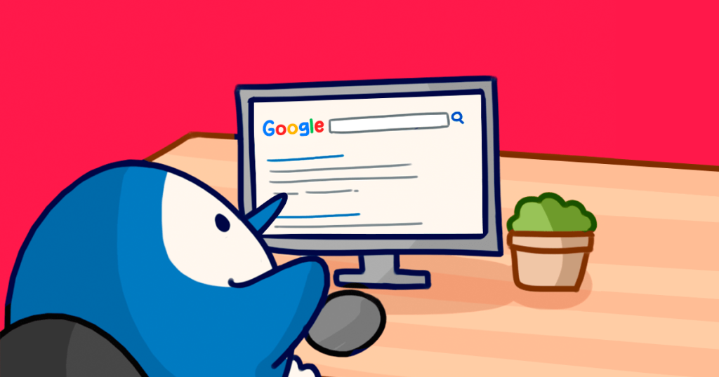kiwi realizando una busqueda en google sobre posicionamiento seo